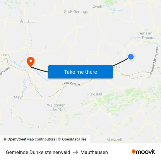 Gemeinde Dunkelsteinerwald to Mauthausen map