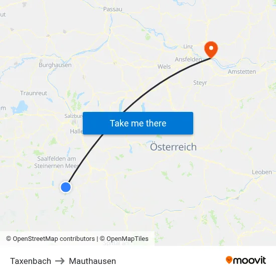 Taxenbach to Mauthausen map