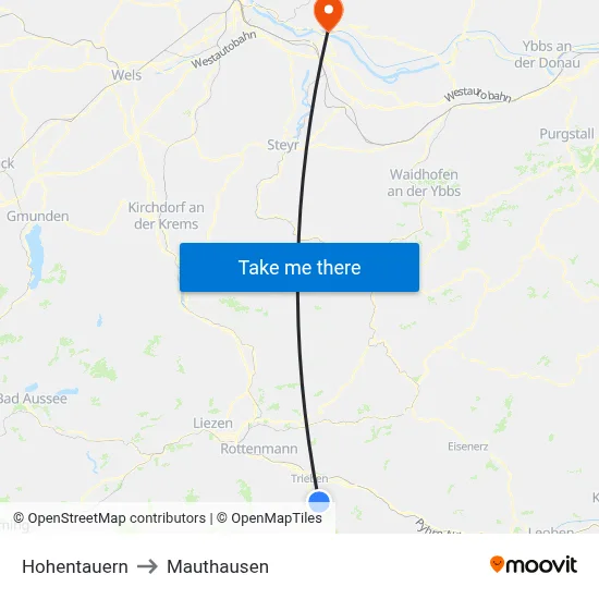 Hohentauern to Mauthausen map