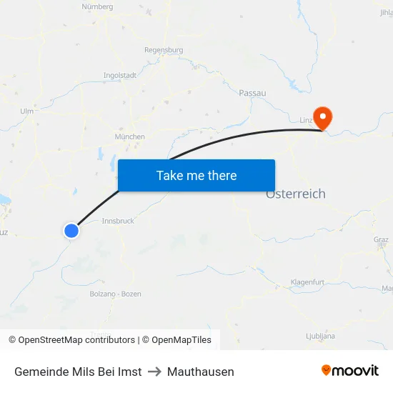 Gemeinde Mils Bei Imst to Mauthausen map
