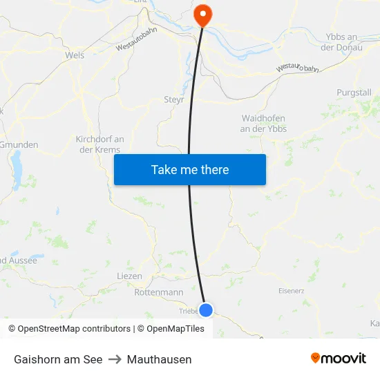Gaishorn am See to Mauthausen map