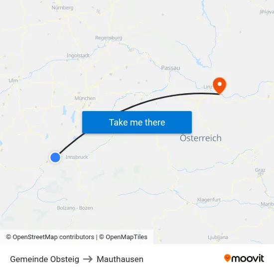 Gemeinde Obsteig to Mauthausen map