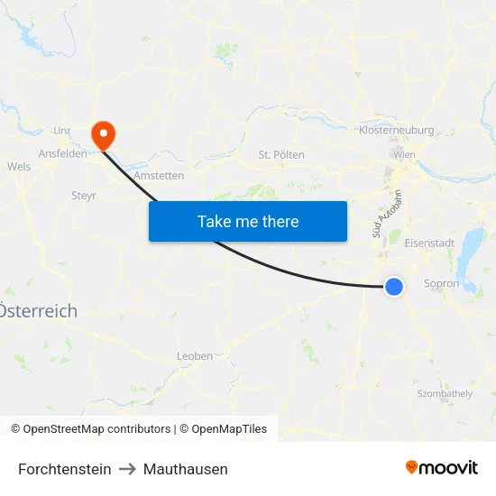 Forchtenstein to Mauthausen map