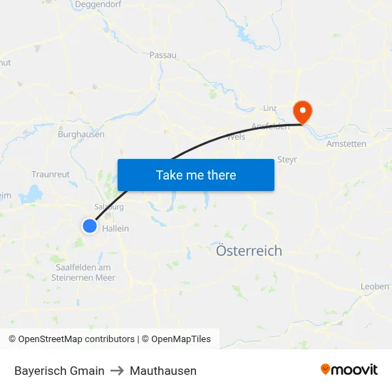 Bayerisch Gmain to Mauthausen map