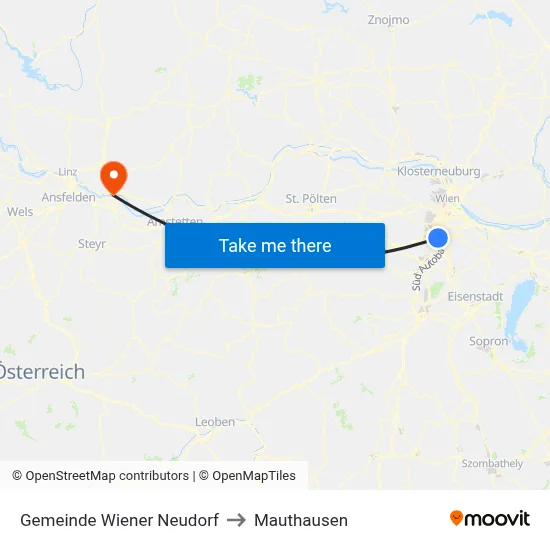 Gemeinde Wiener Neudorf to Mauthausen map