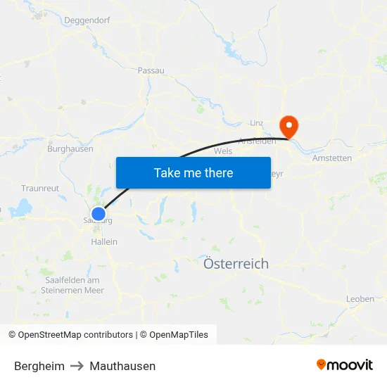 Bergheim to Mauthausen map