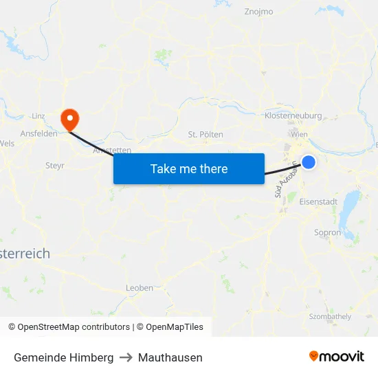 Gemeinde Himberg to Mauthausen map