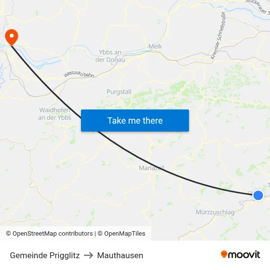 Gemeinde Prigglitz to Mauthausen map