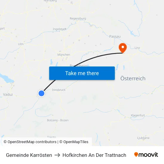 Gemeinde Karrösten to Hofkirchen An Der Trattnach map