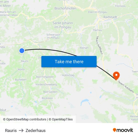 Rauris to Zederhaus map