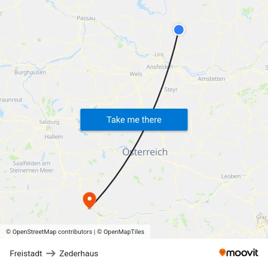 Freistadt to Zederhaus map