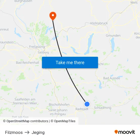 Filzmoos to Jeging map