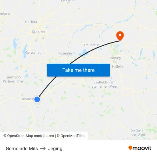Gemeinde Mils to Jeging map