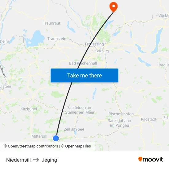 Niedernsill to Jeging map