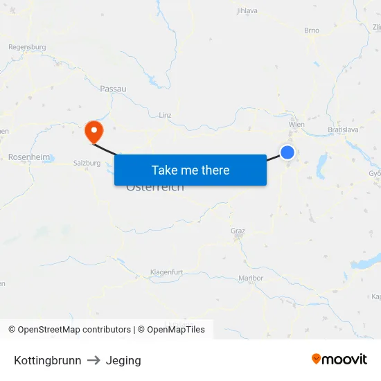 Kottingbrunn to Jeging map