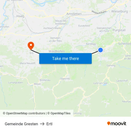 Gemeinde Gresten to Ertl map