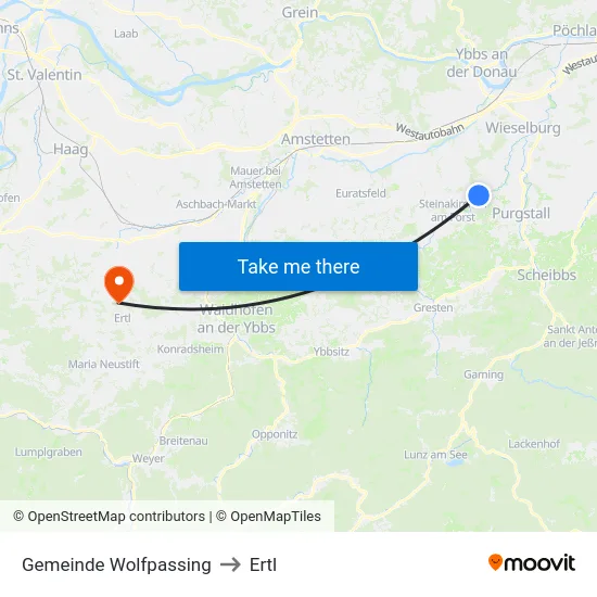 Gemeinde Wolfpassing to Ertl map