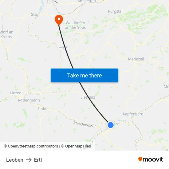Leoben to Ertl map