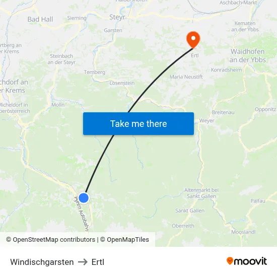 Windischgarsten to Ertl map
