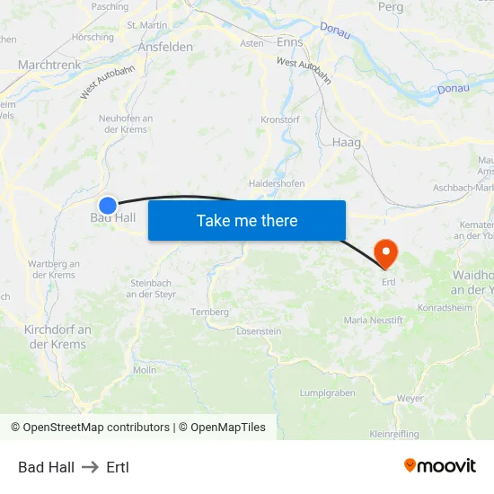Bad Hall to Ertl map