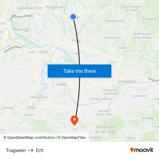 Tragwein to Ertl map