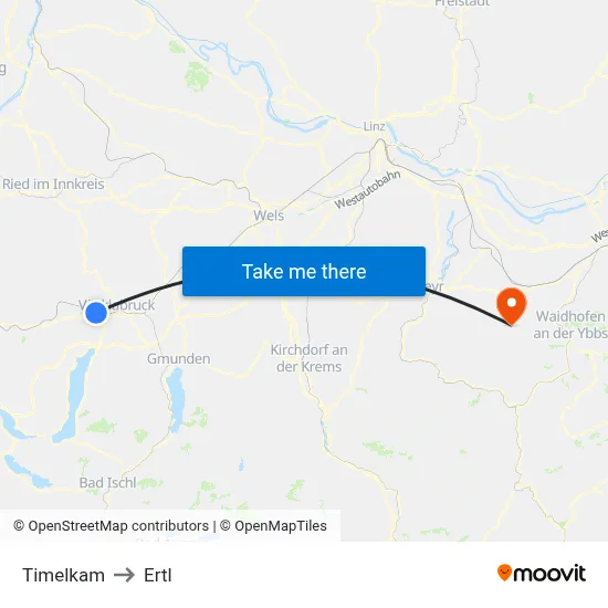 Timelkam to Ertl map