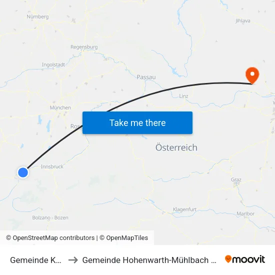 Gemeinde Karrösten to Gemeinde Hohenwarth-Mühlbach am Manhartsberg map