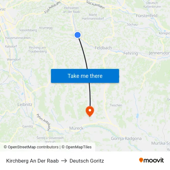 Kirchberg An Der Raab to Deutsch Goritz map