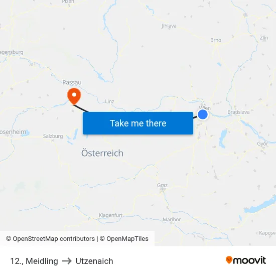 12., Meidling to Utzenaich map