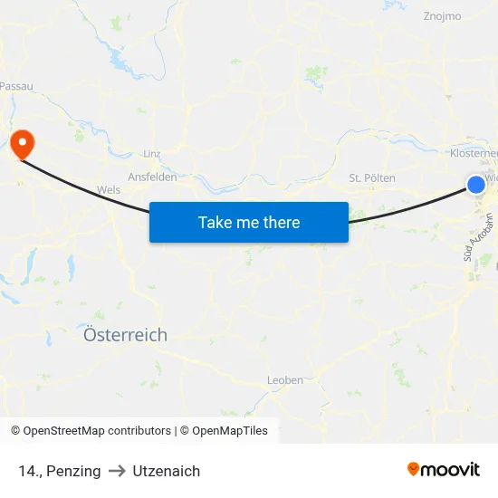 14., Penzing to Utzenaich map
