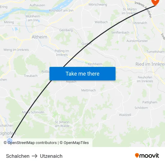 Schalchen to Utzenaich map