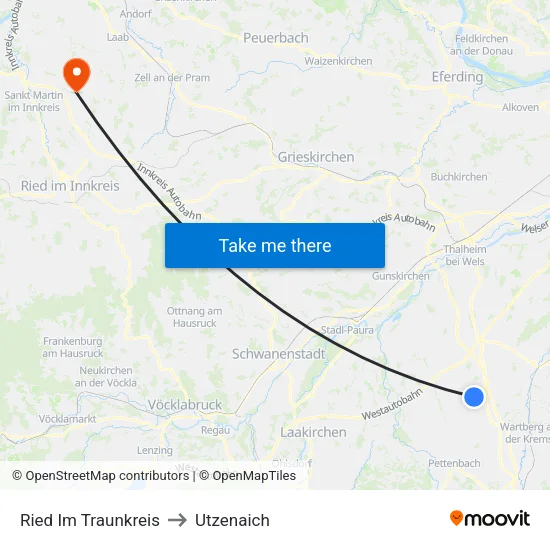 Ried Im Traunkreis to Utzenaich map