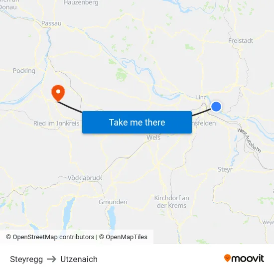 Steyregg to Utzenaich map