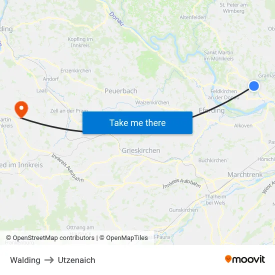 Walding to Utzenaich map