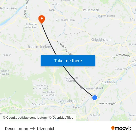 Desselbrunn to Utzenaich map