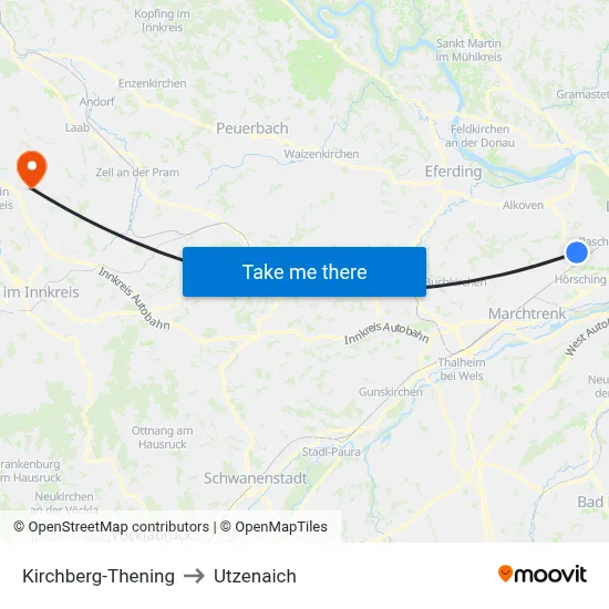 Kirchberg-Thening to Utzenaich map