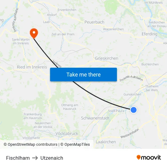 Fischlham to Utzenaich map