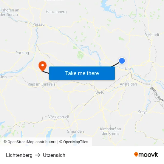 Lichtenberg to Utzenaich map