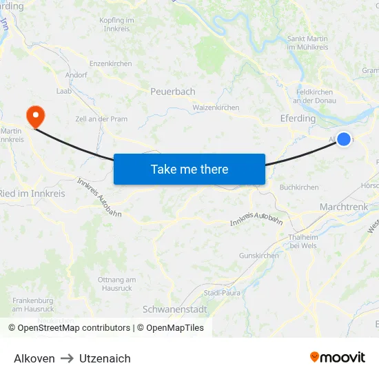 Alkoven to Utzenaich map