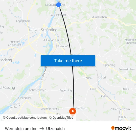 Wernstein am Inn to Utzenaich map