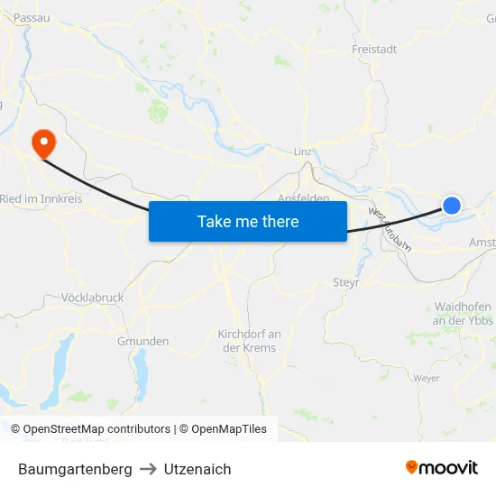 Baumgartenberg to Utzenaich map