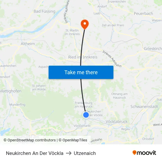 Neukirchen An Der Vöckla to Utzenaich map