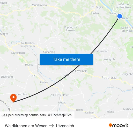 Waldkirchen am Wesen to Utzenaich map