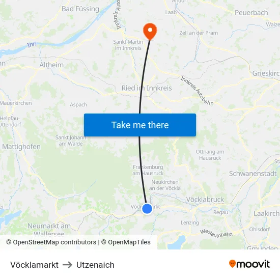 Vöcklamarkt to Utzenaich map