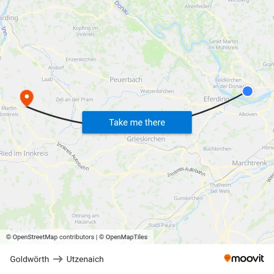 Goldwörth to Utzenaich map