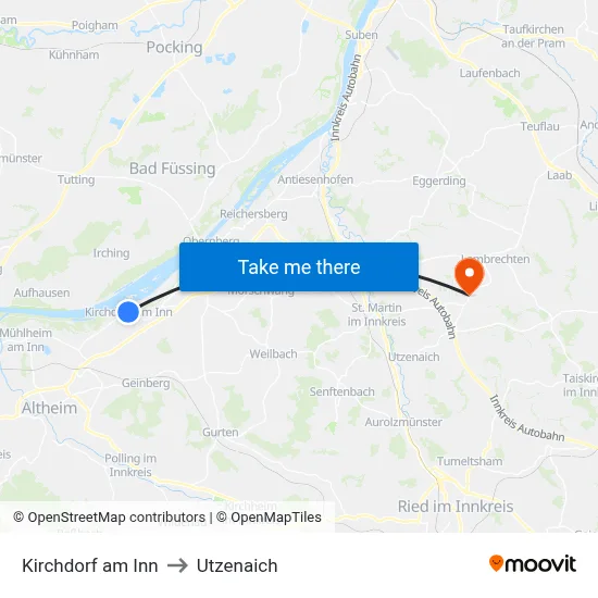 Kirchdorf am Inn to Utzenaich map