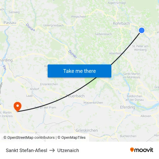 Sankt Stefan-Afiesl to Utzenaich map