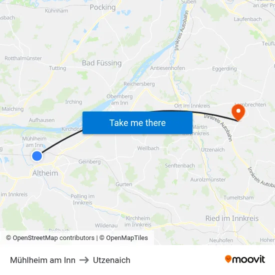 Mühlheim am Inn to Utzenaich map