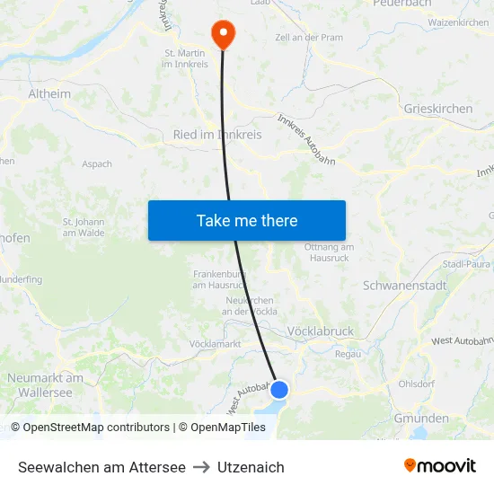 Seewalchen am Attersee to Utzenaich map