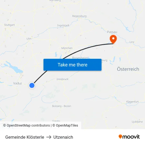 Gemeinde Klösterle to Utzenaich map